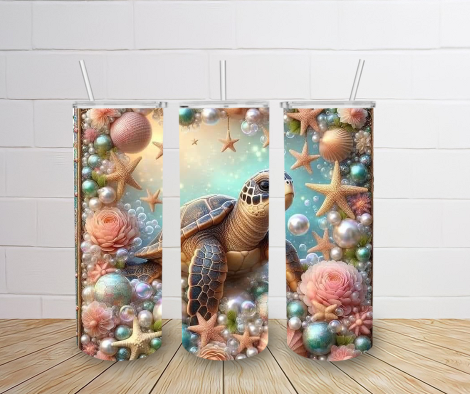 20oz Seashells and Sea Turtles Tumbler