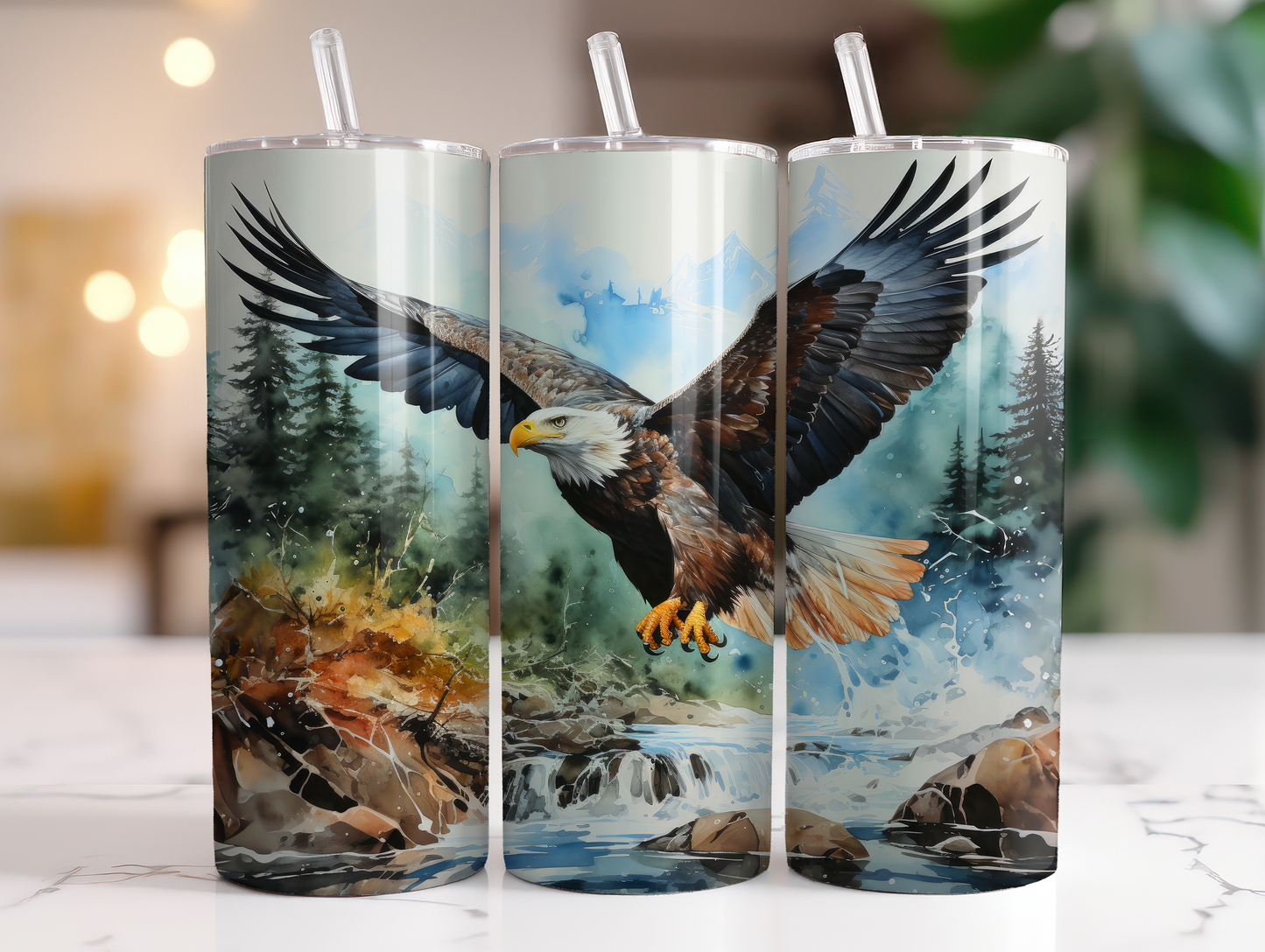 20oz Artsy Watercolor Bald Eagle Tumbler