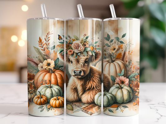 20oz Fall Autumn Boho Country Cow with Pumpkins
