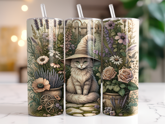 20oz Cottage Witchy Cat Fall Florals Spooky Tumbler