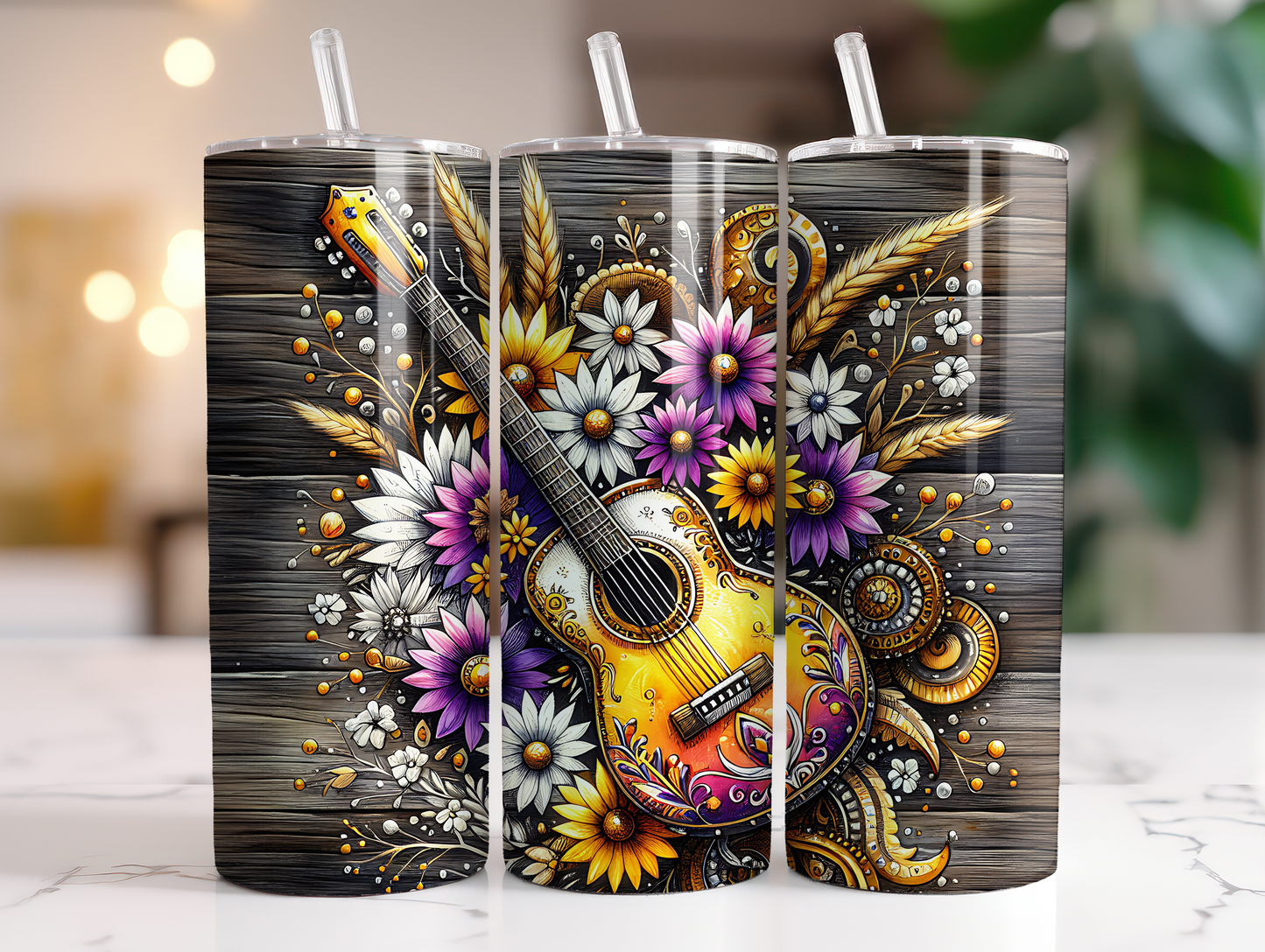 Floral Guitar 20oz tumbler