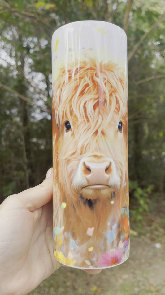 Floral rainbow color cow tumbler