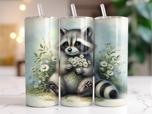 20oz Cute Racoon With floral Daises