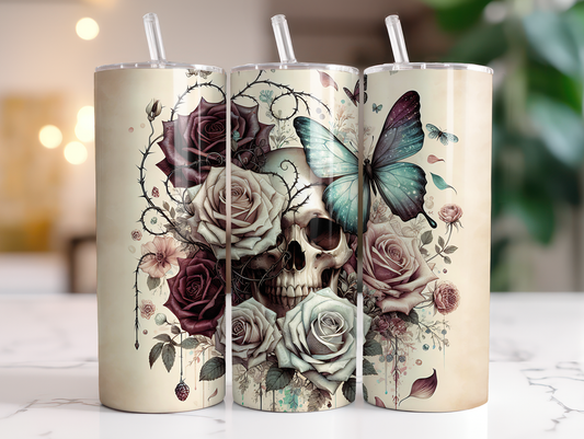 20oz Floral Skulls with Butterflies Tumbler