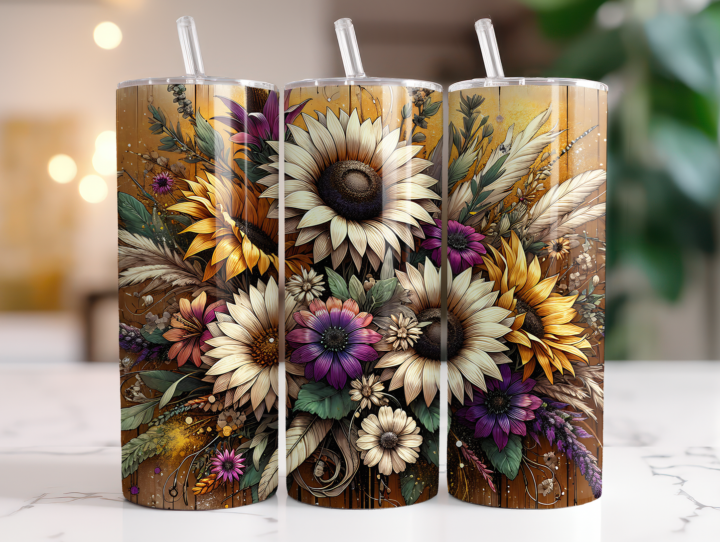 Wood Floral 20oz tumbler