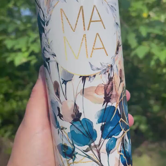 Blue and Gold MAMA 20 oz floral tumbler
