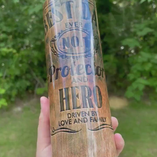 Best dad wood grain look 20 oz tumbler, fathers day tumbler- hero and protector