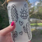 Cactus and succulent frosted glass cam 16oz with bamboo lid and straw. Perfect for coffee teas and more.