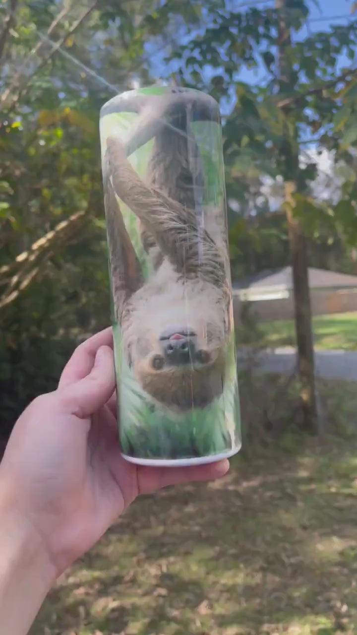 Sloth lovers upside down sloth real HD 20oz skinny tumbler