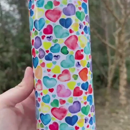 Cute hearts colorful rainbow hearts collage pride tumbler 20oz skinny