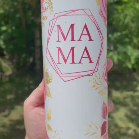 MAMA peony floral 20 or 30oz tumbler pink and gold flowers