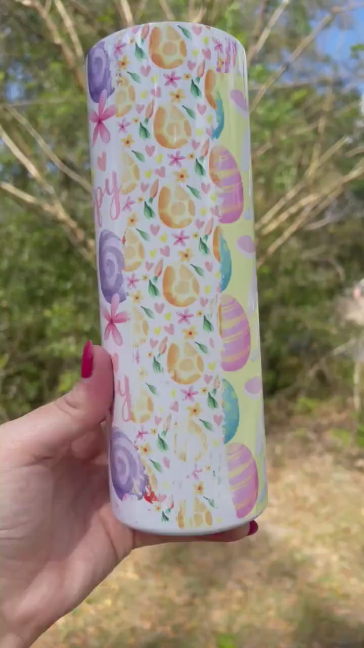 Easter egg, Easter themed unique and cute multicolored and multisided designs. 20oz skinny tumblers with lid and straw. Available in 12oz