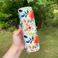 Beautiful tumbler orange  flower peony, vines floral tumbler 20oz skinny