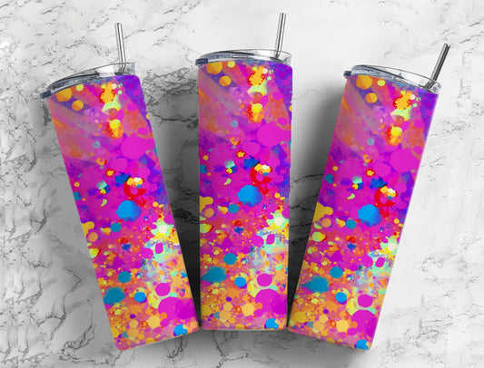 Colorful rainbow splatter pride 20oz skinny tumbler