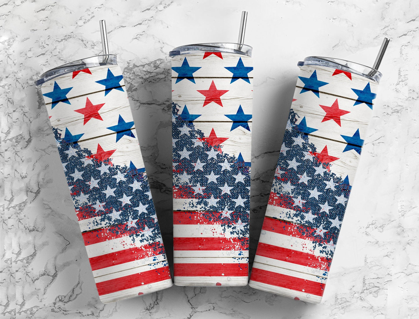 American flag star spangled patriotic 20oz skinny tumbler red white blue