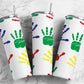 Kids teacher hand prints kindergarten 20oz skinny cute tumbler finger paint kids bottle with lid and straw
