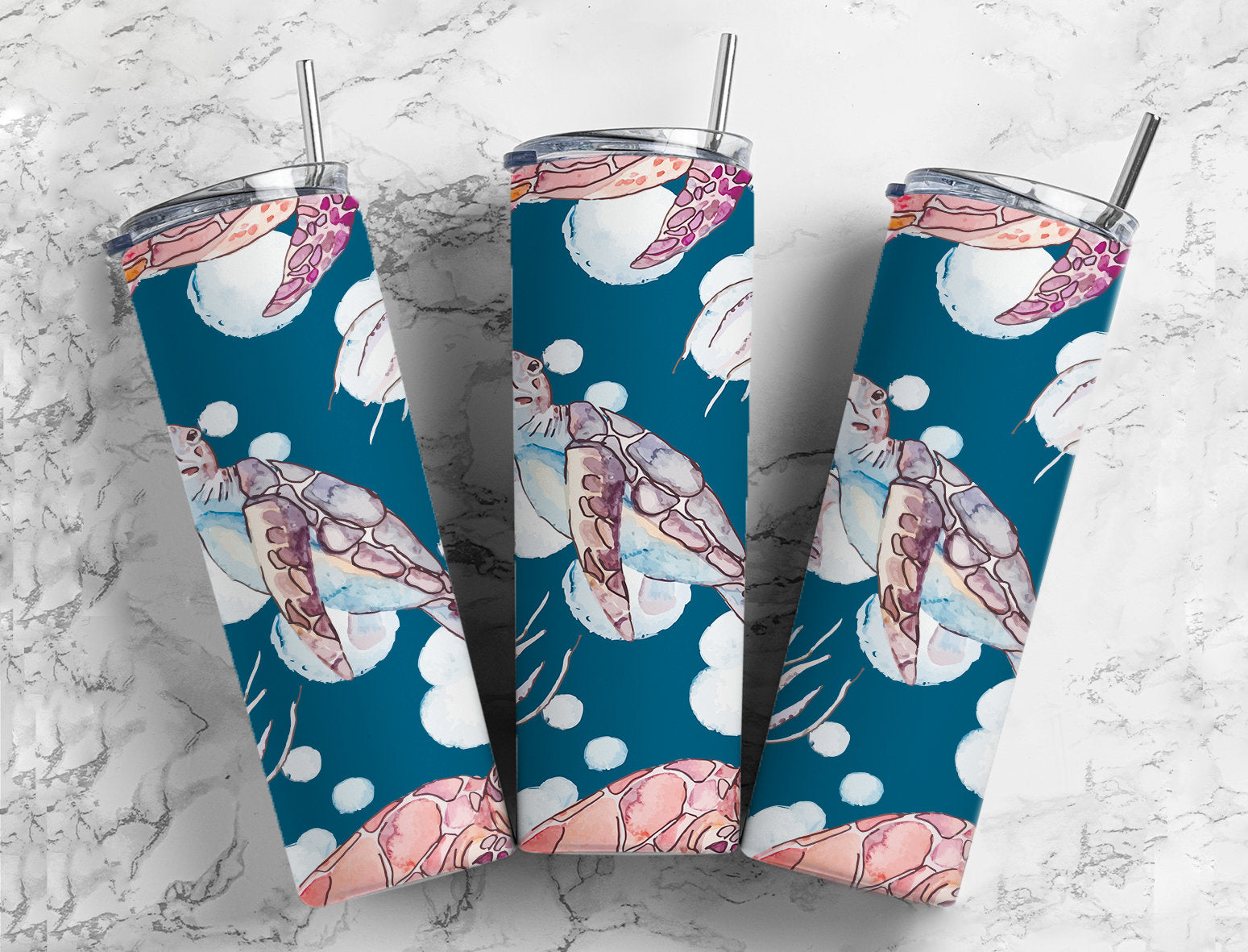 Cute Sea turtles 20oz tumbler pink and blue teal