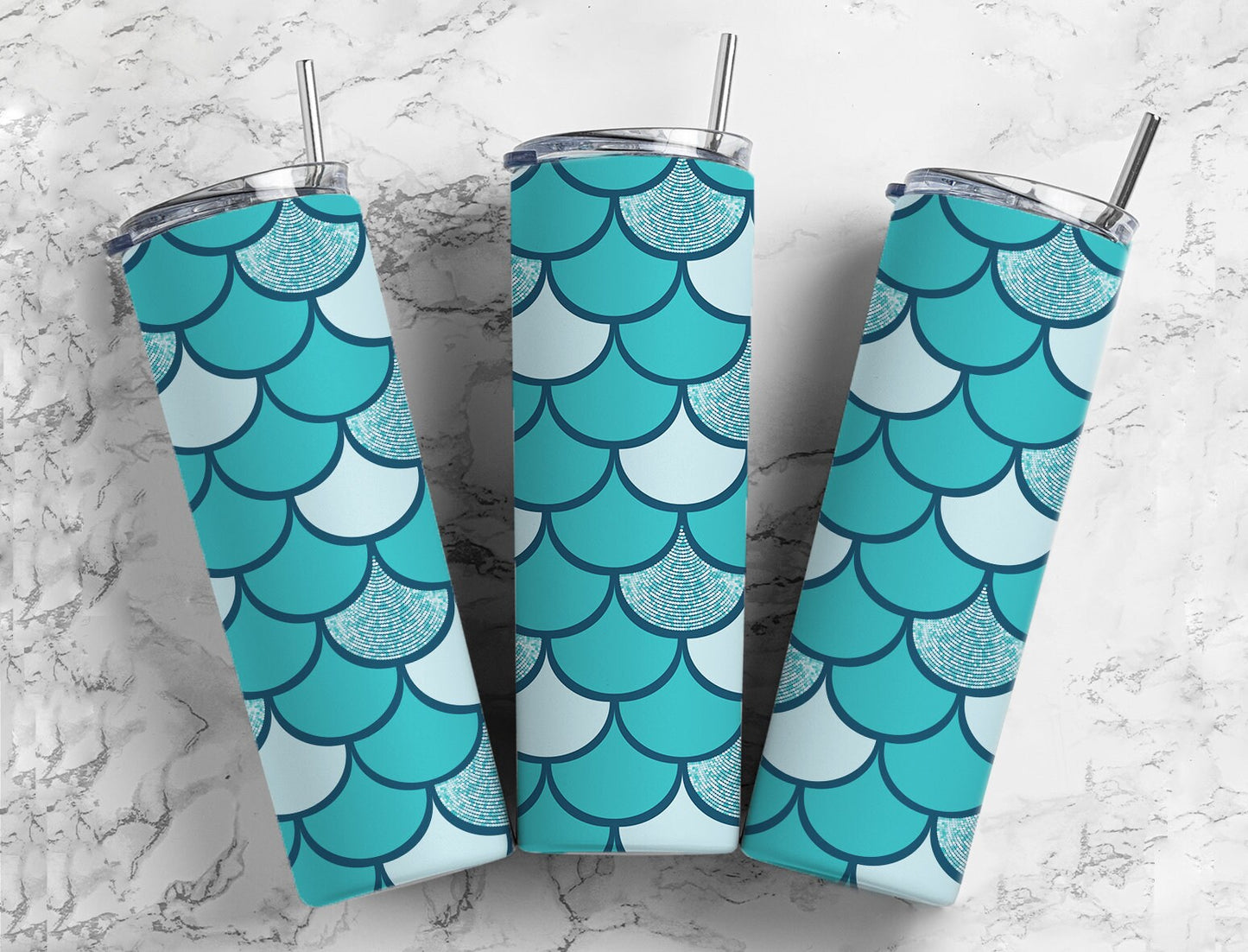 Blue and green and teal mermaid dragons scales cute 20oz tumbler