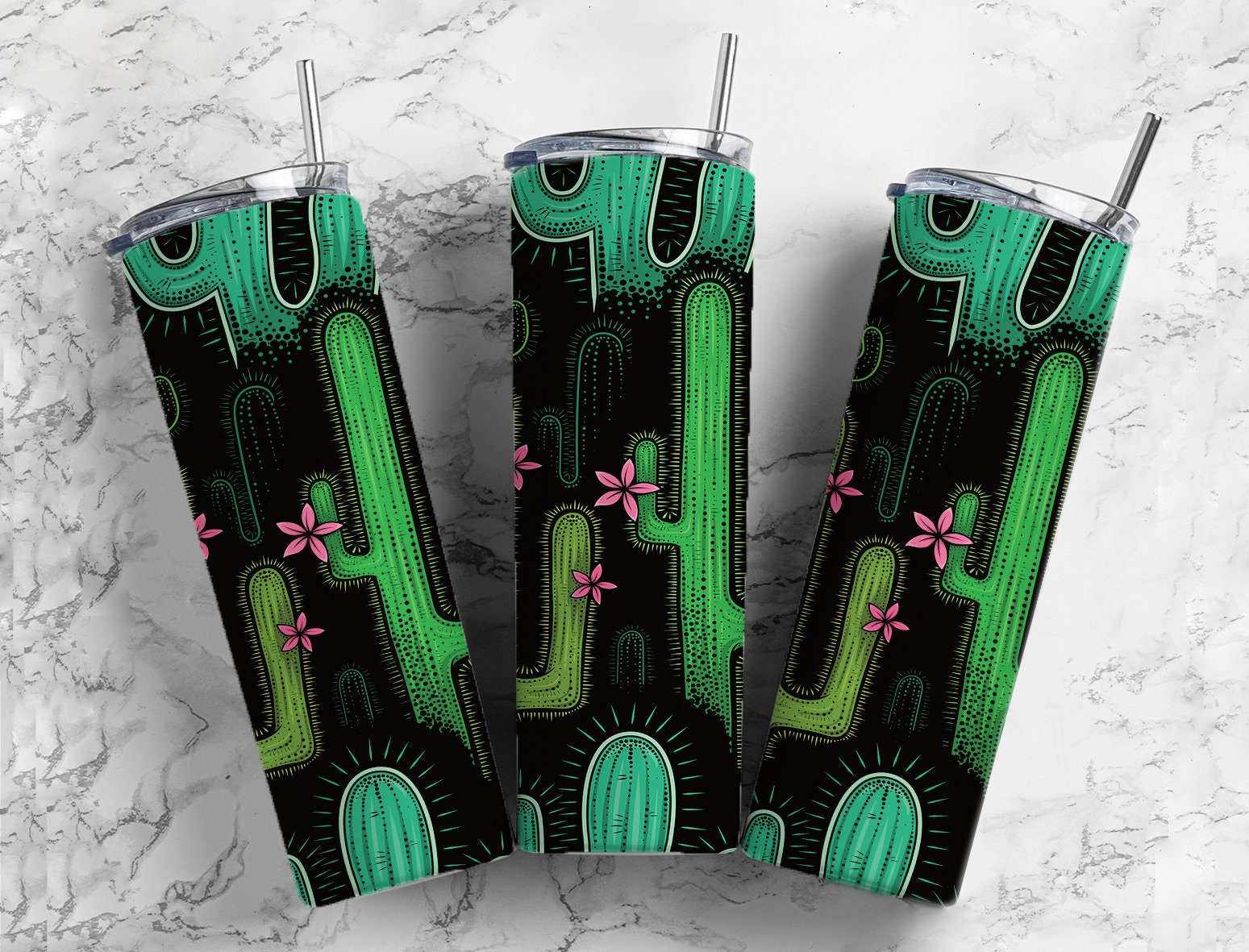 Black and neon green cactus succulent desert 20oz tumbler skinny