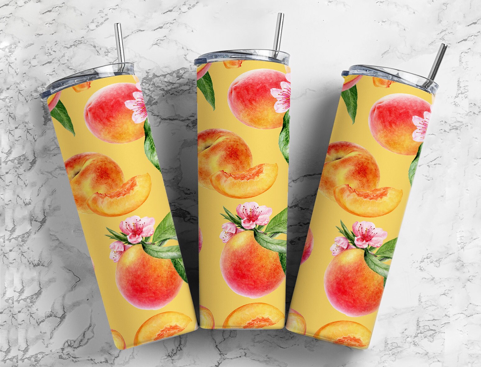 Fresh peaches yellow and orange cute 20oz skinny tumbler OR 12oz Kids Bottle