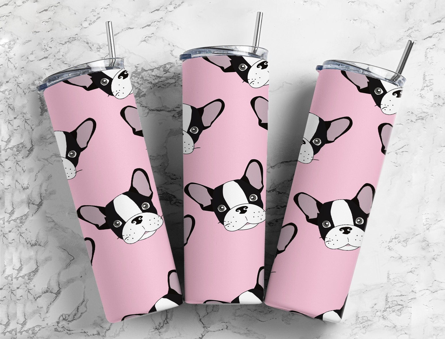 Cute Pink French bulldog, cute dog collage 12 oz kids bottle or 20oz tumbler skinny