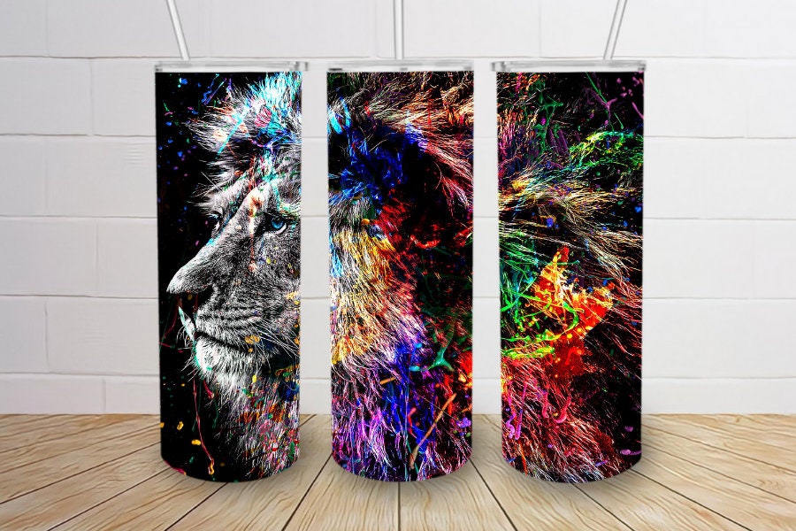 Abstract rainbow colored lights lions head fierce 20oz tumbler or 12 oz kids bottle