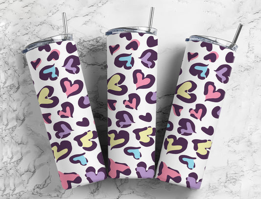 Cheetah leopard lookalike hearts rainbow 20oz tumbler skinny rainbow or original brown tan 12oz kids bottle