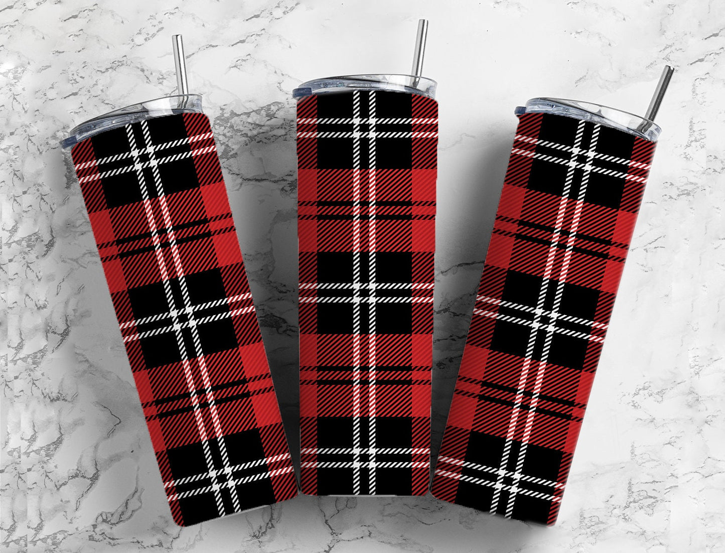 Red and black, white christmas plaid tumbler 20oz skinny tumbler or 12oz kids bottle with straw