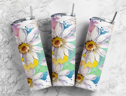 Rainbow colorful daisy floral 20oz skinny tumbler or 12oz kids Bottle with straw