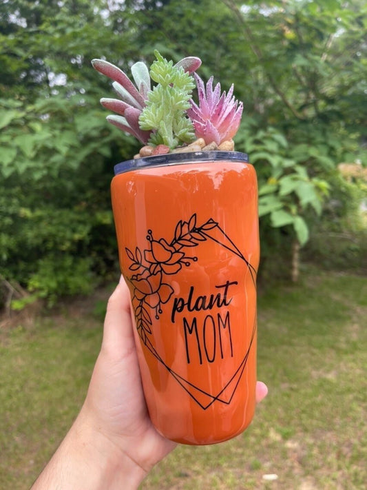 Plant Mom unique tumbler, terra cotta 20oz tumbler with magnetic removable succulent cactus topper