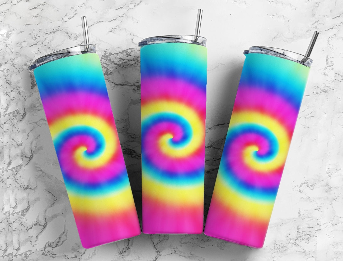 Blue pink yellow tye dye 20oz skinny tumbler