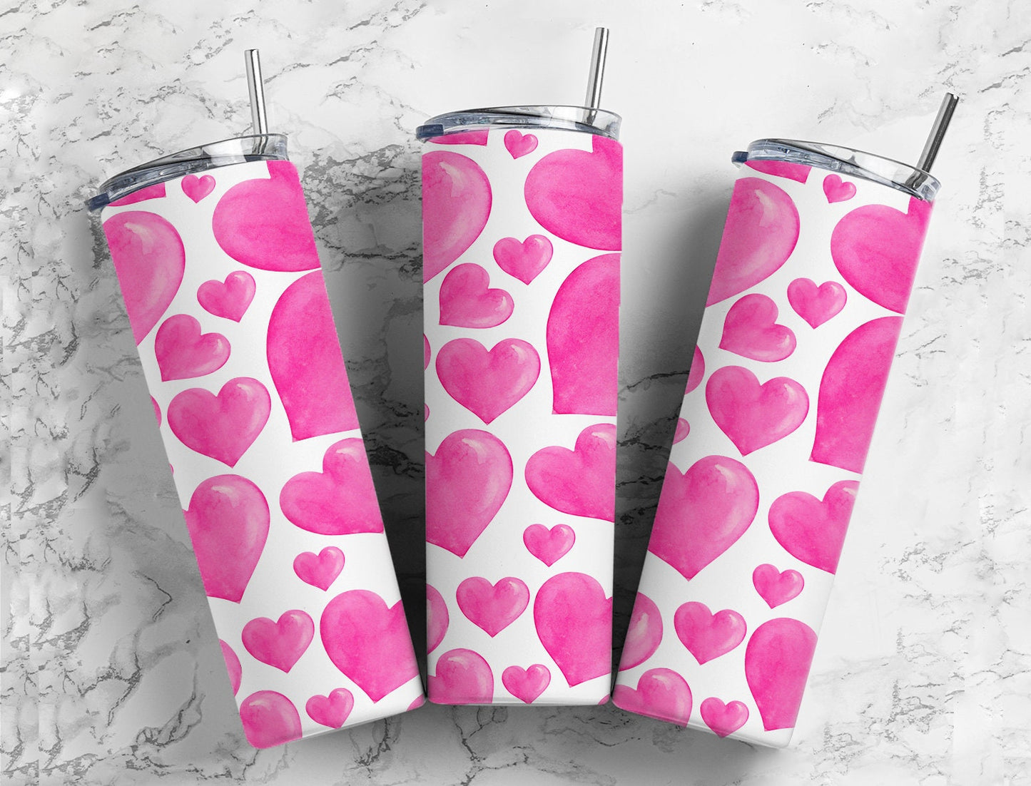 Cute pink and white hearts 20oz skinny tumbler