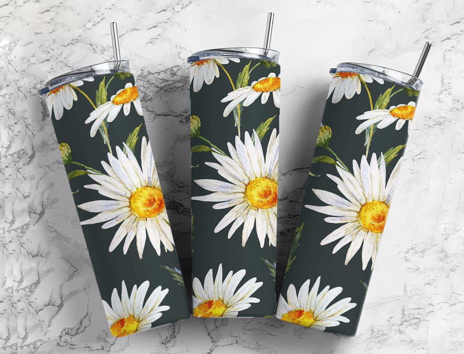 Cute classic daisy white and black 20oz skinny tumbler