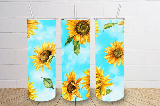 Blue country skies sunflower 20oz pretty skinny tumbler Or 12oz Kids Bottle