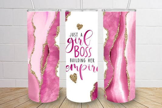 Girl boss running an empire 20oz pink marble gold skinny tumbler