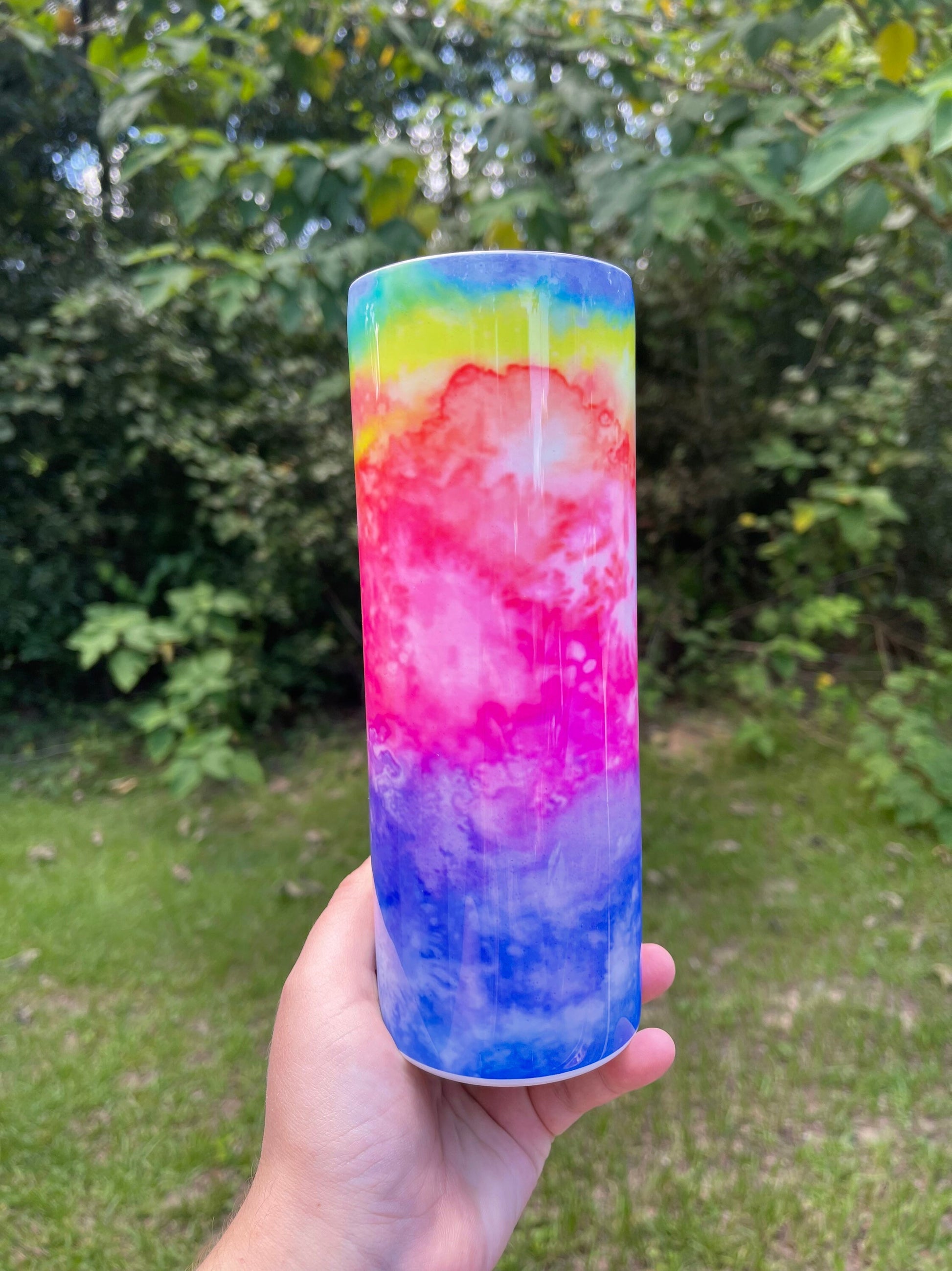 Beautiful rainbow cloudy look 20oz skinny tumbler