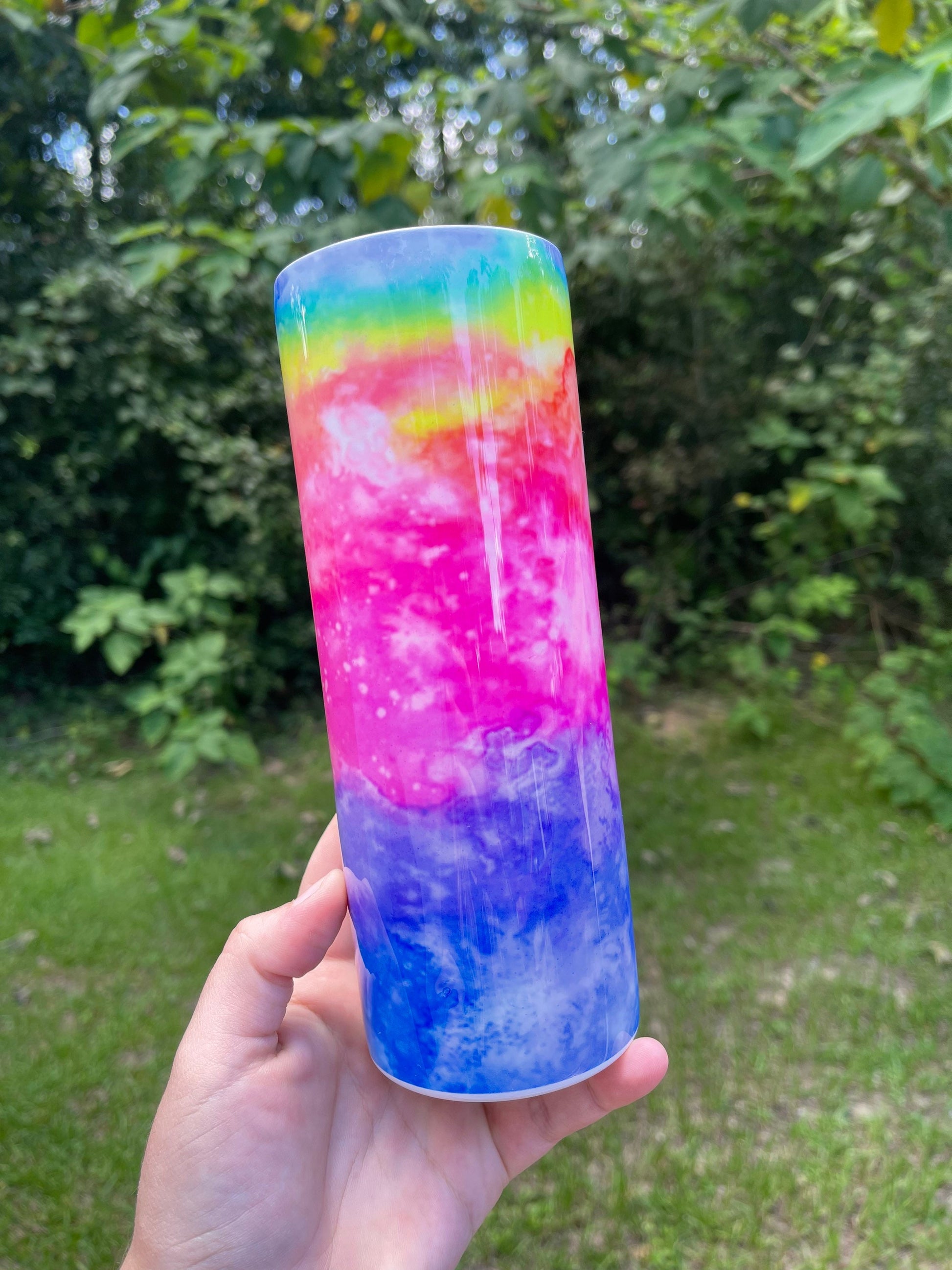 Beautiful rainbow cloudy look 20oz skinny tumbler