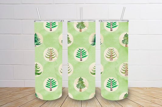 Cute green christmas trees 20oz green skinny tumbler