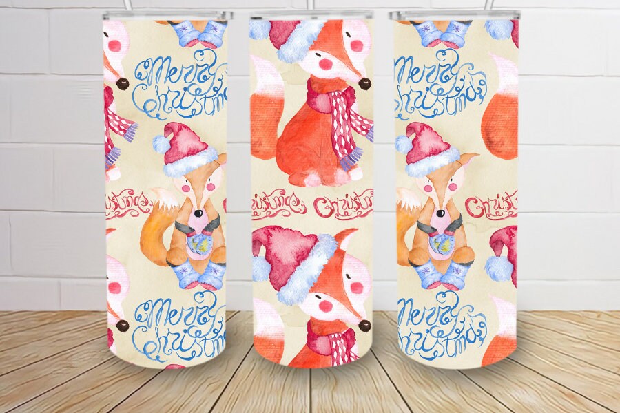 Merry Christmas with cute foxes 20oz skinny tumbler