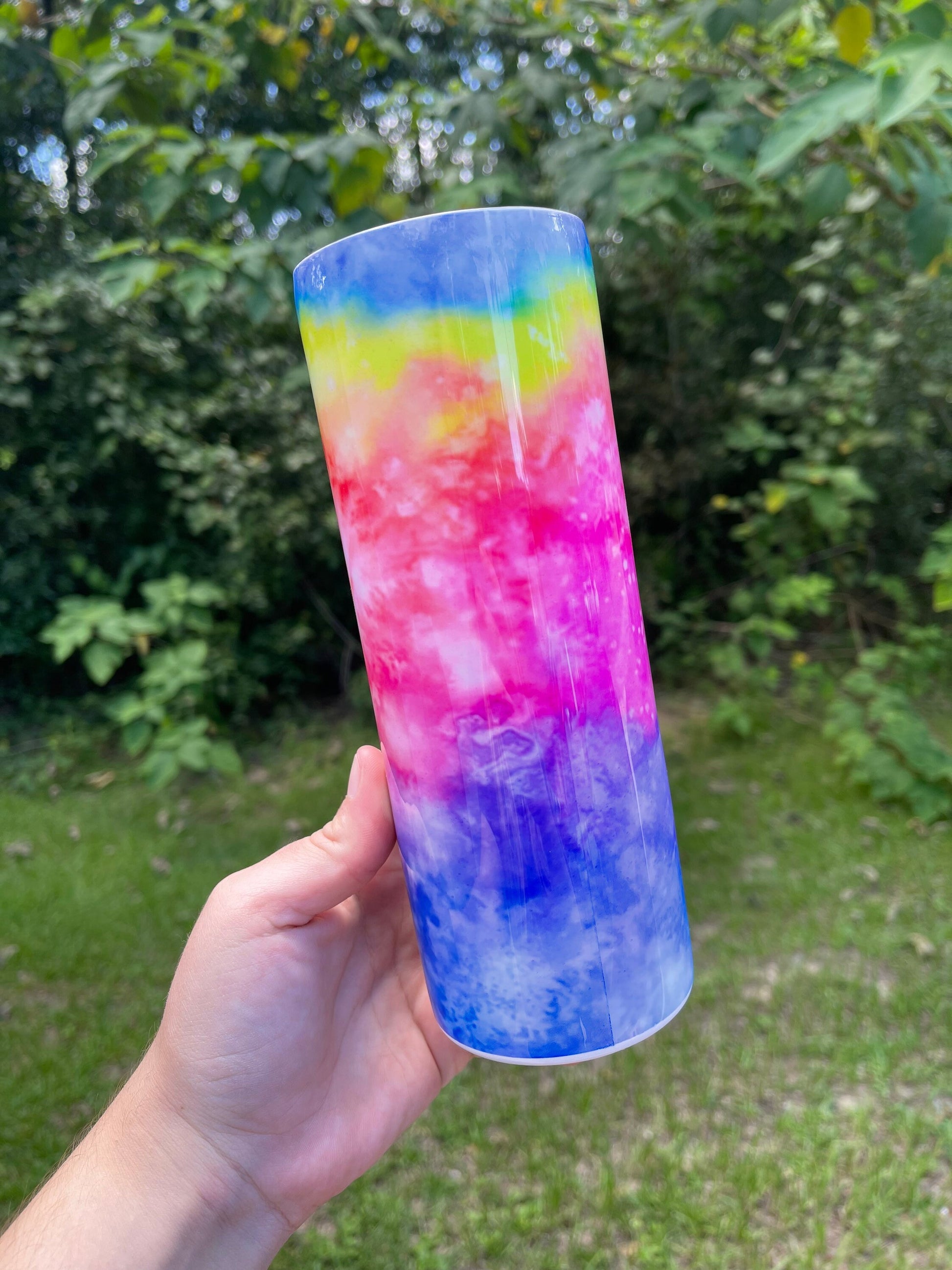 Beautiful rainbow cloudy look 20oz skinny tumbler