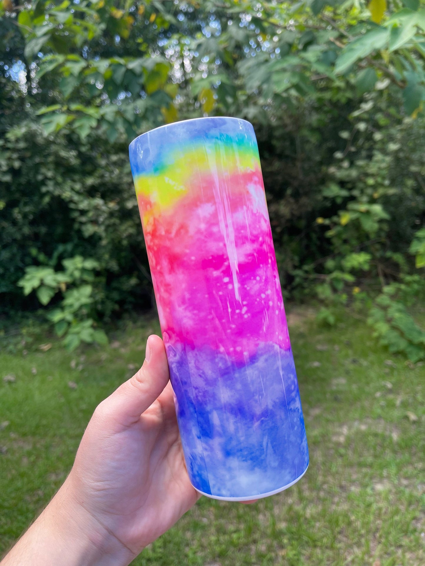 Beautiful rainbow cloudy look 20oz skinny tumbler