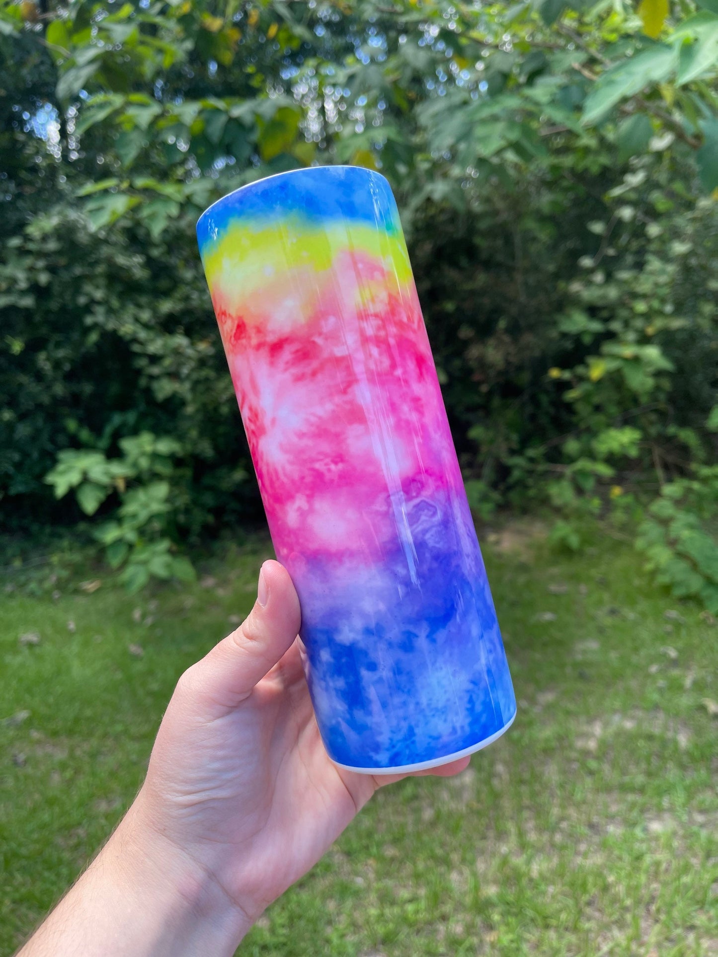 Beautiful rainbow cloudy look 20oz skinny tumbler