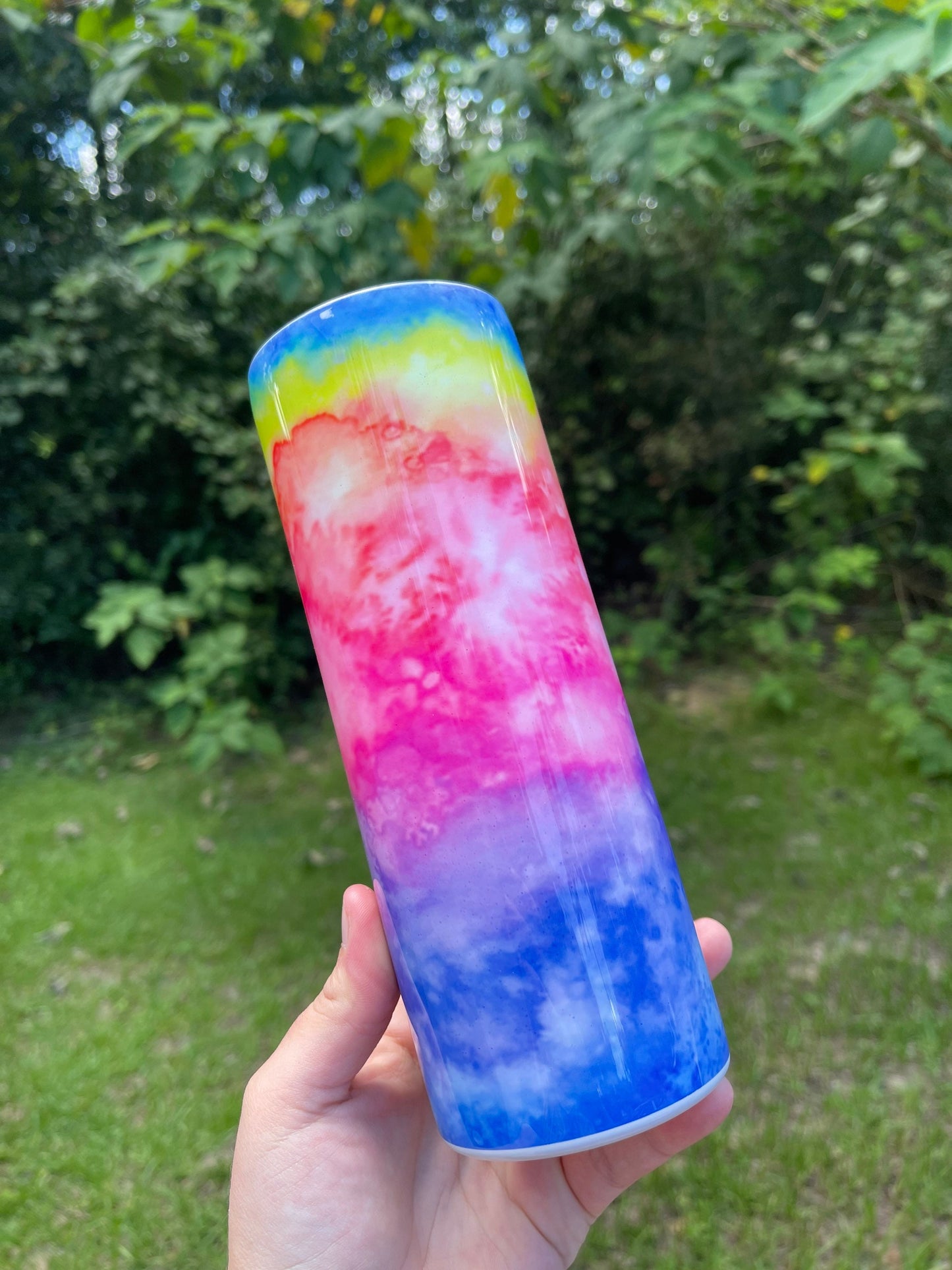 Beautiful rainbow cloudy look 20oz skinny tumbler