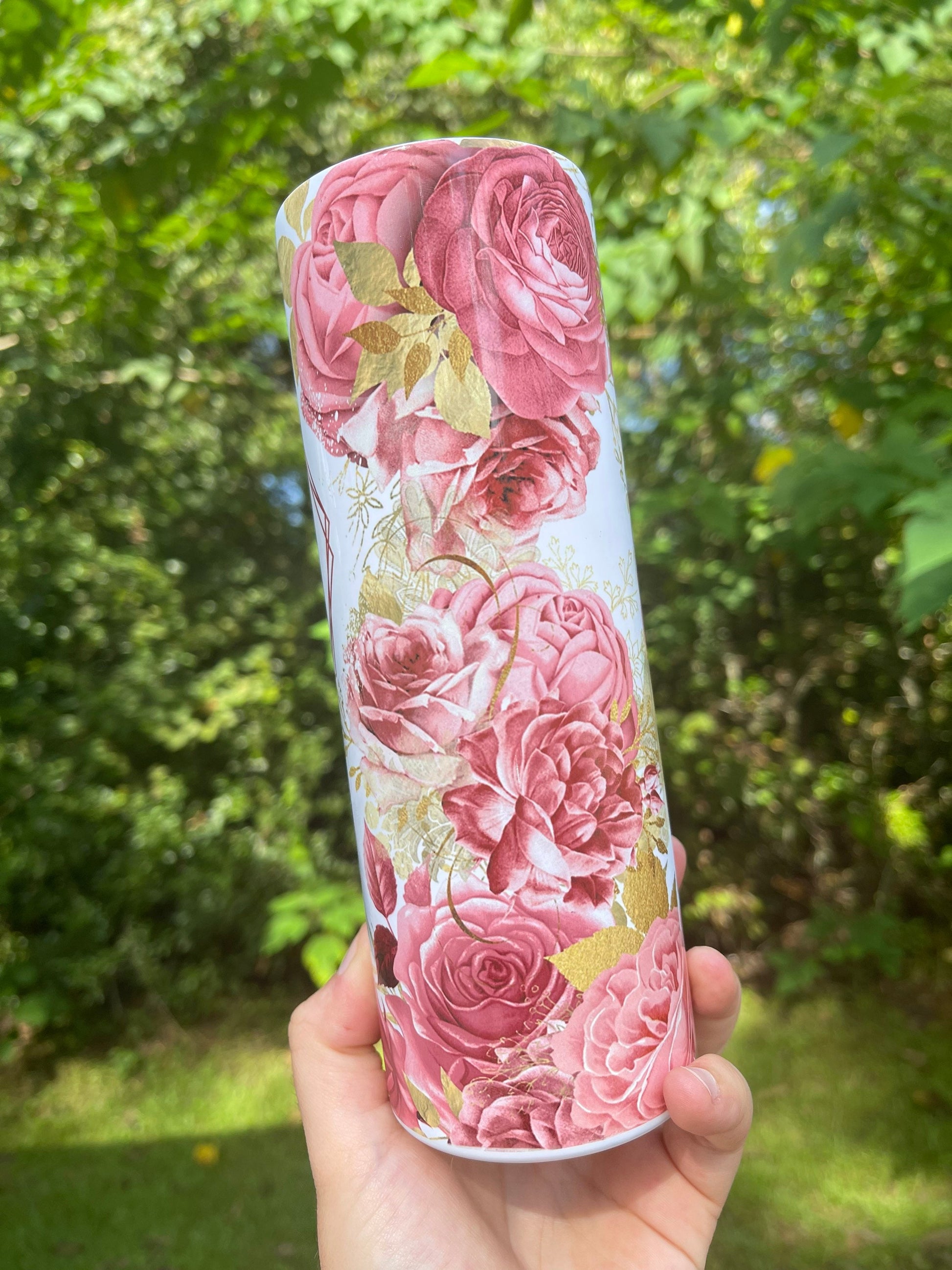 MAMA peony floral 20 or 30oz tumbler pink and gold flowers