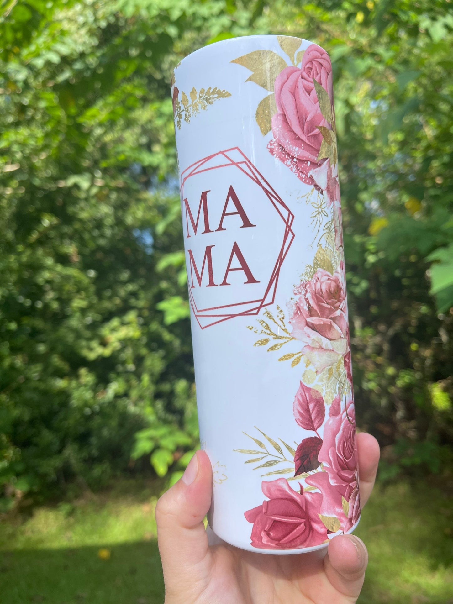 MAMA peony floral 20 or 30oz tumbler pink and gold flowers