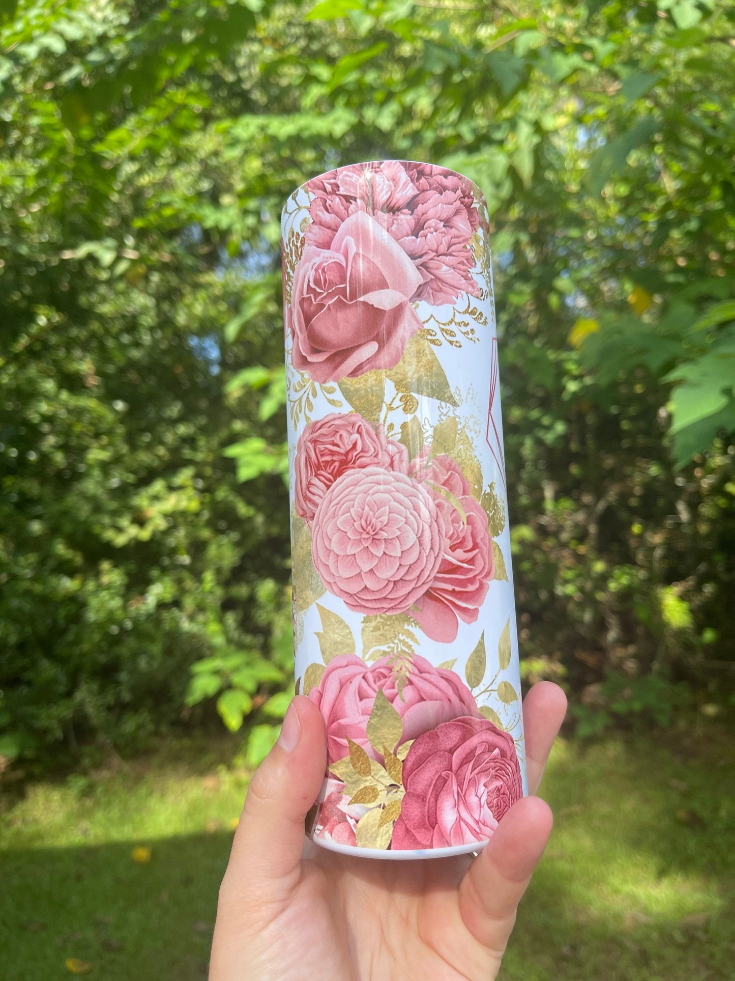 MAMA peony floral 20 or 30oz tumbler pink and gold flowers