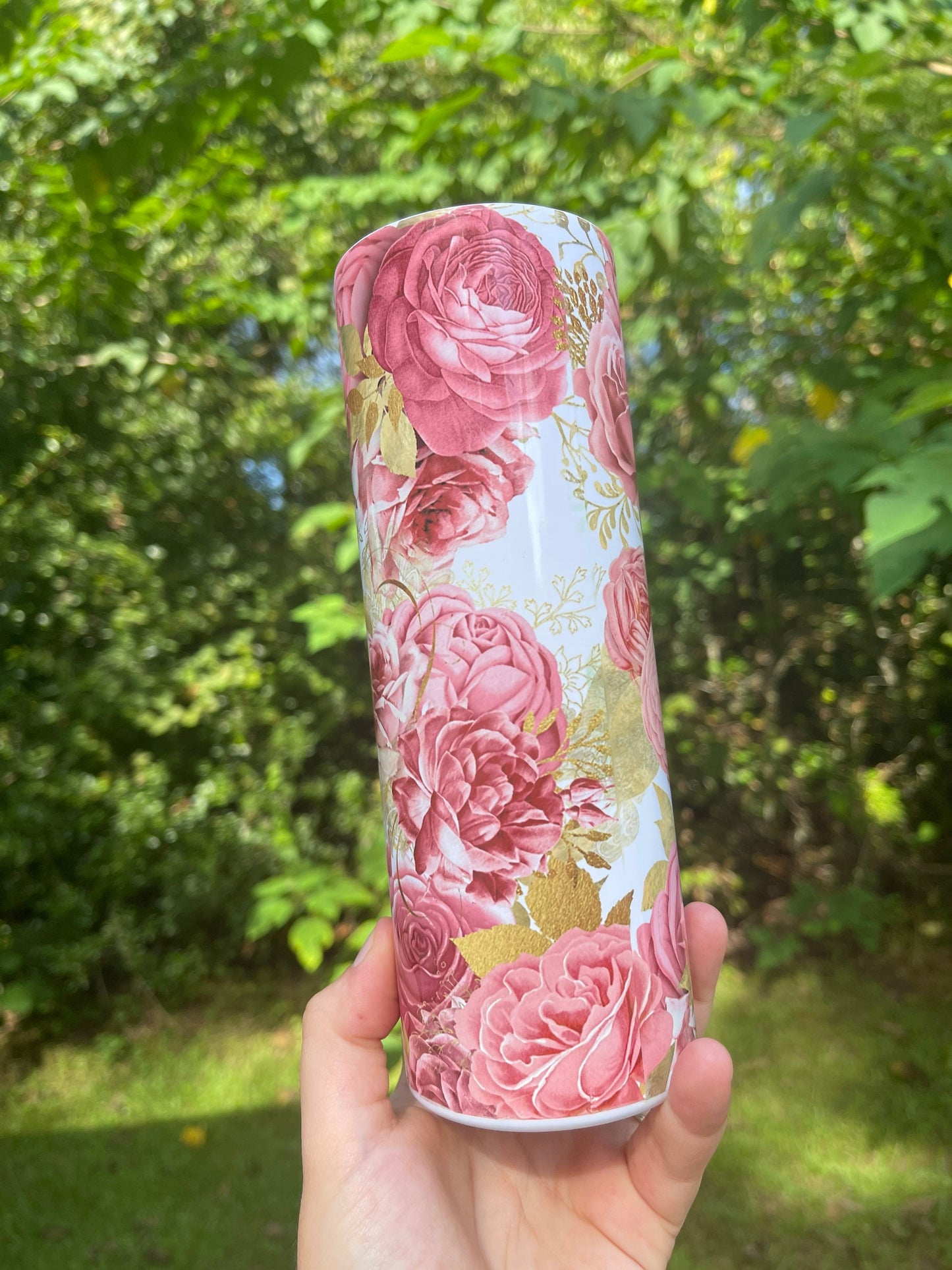 MAMA peony floral 20 or 30oz tumbler pink and gold flowers