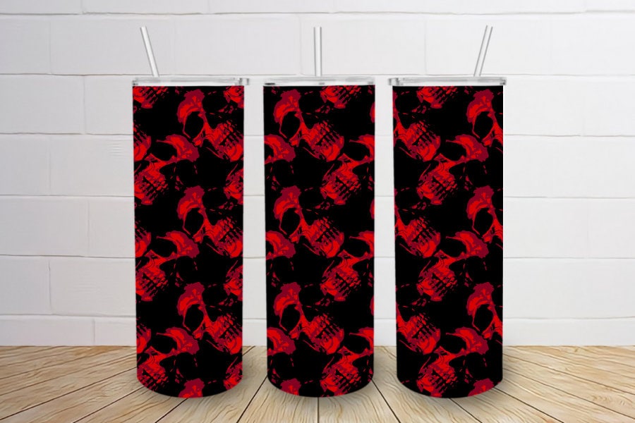 Red and Black human skulls halloween spooky 20oz skinny tumbler