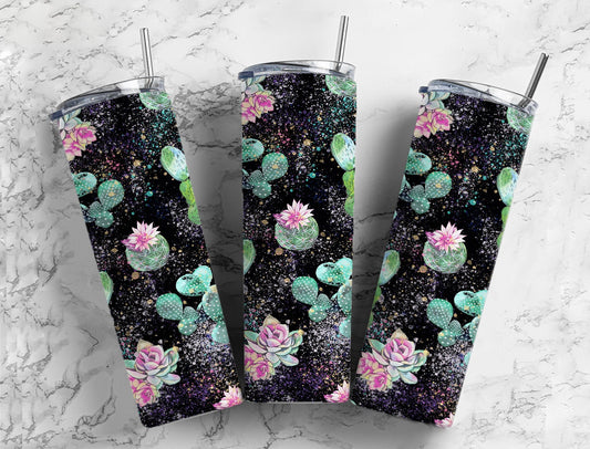 Succulents, cactus, cacti, black blue pink, desert rose, plant 20oz skinny tumbler