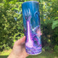 Awesome dragon flame purple and blues, personalizable 20oz tumbler skinny or 12oz kids bottle with lid and straw
